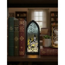 Heroicrafts Studio Şato Tasarımlı Işıklı Kitap Tutucu - Pla Fantasy Book Nook, Vitray Tarzı, LED Mum Işıklı Dekor