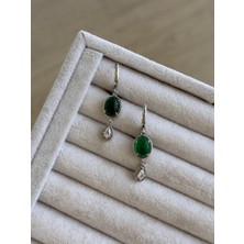 İrem Yıldız Zümrüt Taşlı Sallantılı Çelik Küpe