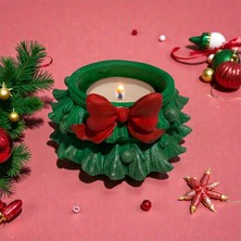 Kış Temalı Mumluk, Fiyonklu Çam Ağacı, Kış ve Çam Ağacı Mumluk, Tealight Mum Hediyemizdir.