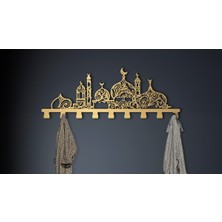 Normadia Çiçek ve Cami Figürlü Metal Duvar Askısı, 90 Cm, 9 Askılık