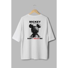 Overoz Mickey Mouse Sırt Baskılı Yarı Oversize Beyaz T-Shirt 1178