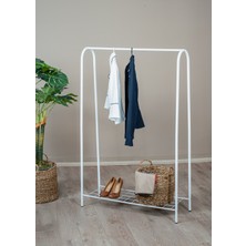 Normadia Beyaz Metal Raflı Ayaklı Elbise Askısı, Çok Amaçlı ve Şık Tasarım