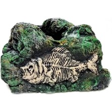 Promix Balık Fosilli Kaya Akvaryum Dekoru 24 cm Yeşil