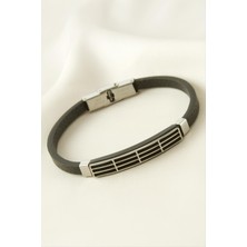 Bijuteri Net Çizgili Deri Çelik Bileklik