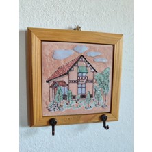 Normadia Vintage Seramik Duvar Askılığı Anahtarlık, Ahşap Çerçeveli Dekoratif Askılık