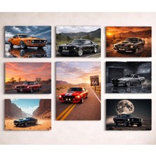 Luxrn Amerikan Klasik Araba 8’li Duvar Tablosu Seti Çerçevesiz Modern Dekoratif Tablo