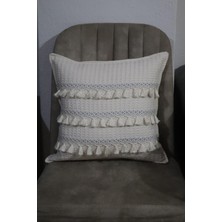 Buldan Işi Yıkanmış Pamuk Saçak Kırlent Kılıfı Gümüş