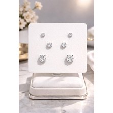 Dasemura Çelik Tektaş Küpe Seti 3 Parça Silver Renk