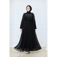Pamuk Butik Kadın Astarlı Taşlı Kuşaklı Şifon Elbise -PMK525