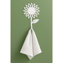 Normadia 15 cm Beyaz Metal Ayçiçeği Askılık, Dekoratif Siyah Duvar Havlu Düzenleyici