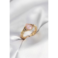 Clariss Gold Renk Pembe Damla Model Kadın Yüzük