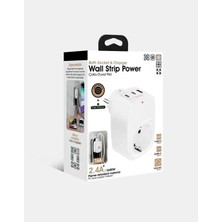 Tekli Yüksek Voltaj Korumalı Duvar Prizi 2x Type-C 1x USB Çıkışlı Priz Grup Priz Çoğaltıcı Beyaz