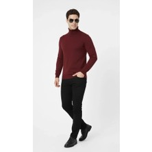 Etiler Collection Tam Boğazlı Balıkcı Yaka Triko Kazak Yumuşak Dokulu Pamuklu Ince Dokuma, Uzun Kollu Rahat Regular Kalıp - Bordo