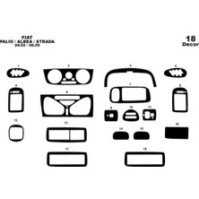 Özgürce Parlak Siyah Fiat Palio Ön Torpido Kaplama Seti 2002-2005, 18 Parça