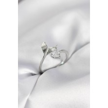 Solenya Balık Kuyruğu Model Gümüş Renk Zirkon Taşlı Kadın Yüzük