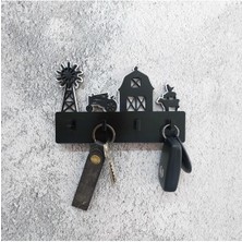 Normadia Renkli Çiftlik Evi Desenli Duvar Askısı ve Anahtarlık Seti