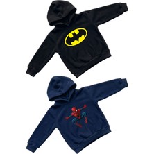 Machi Süper Kahraman Serisi Erkek Çocuk Sweatshirt Ikili Batman & Örümcek Adam Baskılı Kapüşonlu Hoodie