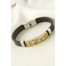 Bijuteri Net Yıldız Deri Çelik Bileklik