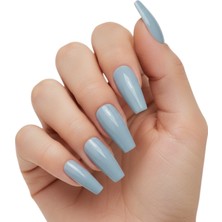 Eda Luxury Beauty 24'lü Pastel Mavi Takma Tırnak Seti Lüks Parlak Extra Uzun Küt Kare Balerin Yapıştırıcılı False Nails Set
