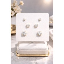 Dasemura Çelik Tektaş Küpe Seti 3 Parça Silver Renk