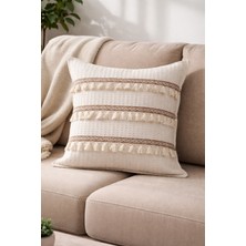 Buldan Işi Yıkanmış Pamuk Saçak Kırlent Kılıfı Kahve