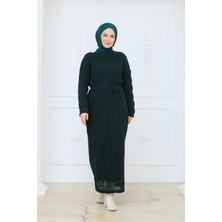 Pamuk Butik Kadın Ispanyol Kol Fitilli Fileli Içlikli Triko Elbise -PMK517