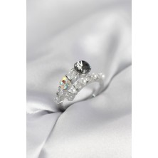 Nuvigo Gümüş Renk Pirinç Zirkon Taşlı Incili Kadın Yüzük - TJ-BYK4035