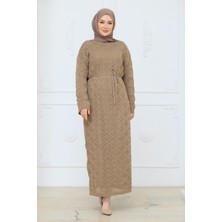 Pamuk Butik Kadın Ispanyol Kol Fitilli Fileli Içlikli Triko Elbise -PMK517