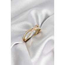 Nuvigo Zirkon Taşlı Sarmal Sedefli Gold Renk Kadın Yüzük - TJ-BYK3927