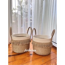 Bohema Home Hasır Jüt Sepet Saksı Düzenleyici