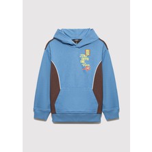 Mavi Baskılı Kapüşonlu Mavi Sweatshirt 6S10166-70724
