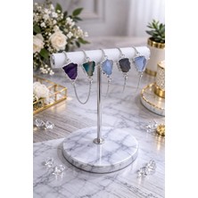 Dasemura Gümüş Tel Kelepçe  Renkli Kuvars Akik Doğal Taş Bileklik 1 Adet Rastgele Model