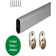 Normadia Oval Alüminyum Dolap Içi Askı Borusu, 2 Adet Plastik Flanş ve Vidalar