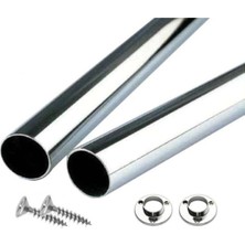 Normadia Krom Kaplama 120 cm Dolap Içi Boru Askı Seti + 2 Flanş ve Vidalı Paket