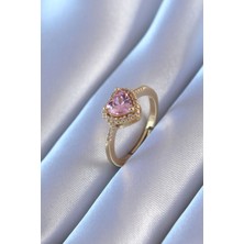 Epilons Gold Renk Zirkon Taşlı Kalp Model Pirinç Charm Kadın Yüzük - TJ-BYK2748