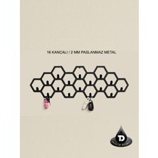 Normadia Şekilli Altıgen Duvar Askısı, 16 Kanca, Paslanmaz Metal, Çok Amaçlı Montaj