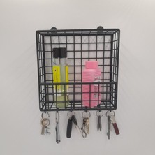 Normadia Büyük Boy Metal Duvar Anahtarlık Rafı, 6 Kanca, Modern Tasarım, 22X22X7 cm