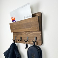 Normadia Rustik Ahşap Antre Organizer, 4 Kancalı Duvar Askısı ve Portmanto