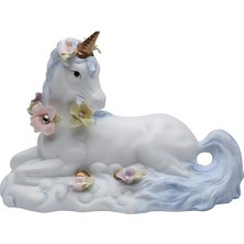 Astera Beyaz Unicorn Çiçekler Oturan Figür - 22X12CM Porselen