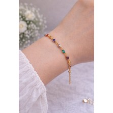 Dasemura Oval Geometrik Renkli Taşlı Bileklik