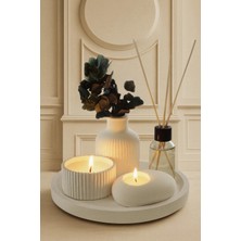 Dekoratif Tepsi, Kase Mumluk, Tealight Mumluk, Çizgili Vazo, Oda Kokusu (Bitkiler Dahil Değildir)