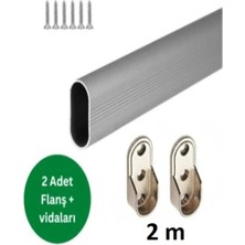 Normadia Oval Alüminyum Dolap Içi Askı Borusu 2 Adet Metal Flanşlı Set