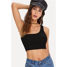 Giyim Kadın Siyah Tek Omuz Crop Büstiyer