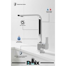 Rmix Lüx Kare Çift Su Girişli Mutfak Bataryası Musluğu Çeşmesi Bataryası