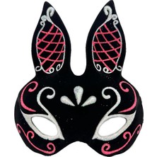 Aksiyon Global Siyah Renk Kırmızı Beyaz Simli Siyah Süet Kaplama Tavşan Maskesi 18X16 cm - Lisinya