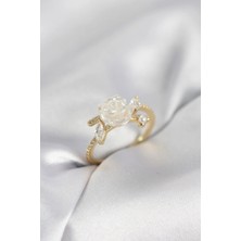 Erbilden Erb Gold Renk Gül Model Zirkon Taşlı Kadın Yüzük