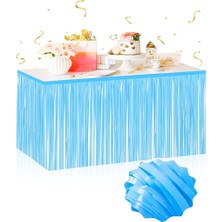 Aksiyon Global Kendinden Yapışkanlı Makaron Mavi Püsküllü Masa Eteği – 75 x 275 cm Parti Süslemesi - Lisinya