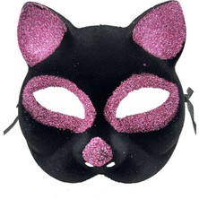 Aksiyon Global Siyah Renk Pembe Simli Süet Kaplama Kedi Maskesi 18X14 cm - Lisinya