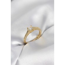 Erbilden Erb Tek Taş Gold Renk Zirkon Taşlı Model Kadın Yüzük