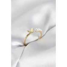 Erbilden Erb Incili Kelebek Model Gold Renk Pirinç Kadın Yüzük